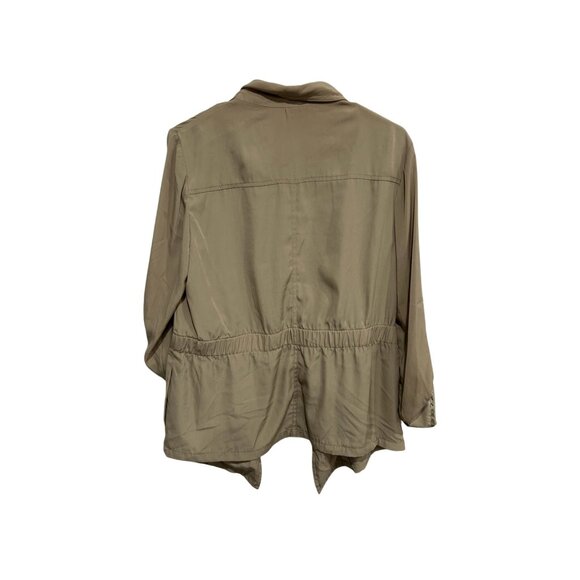 Jones New York Signature Draped Jacket Beige Sz Medium Roll Tab Sleeve Utility - Picture 2 of 11